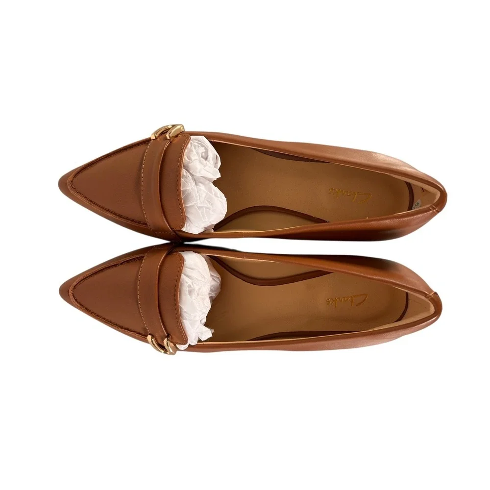 Clarks Womens Laina 15 Buckle Loafer‎ Flats Dark Tan Leather 61527 6 M